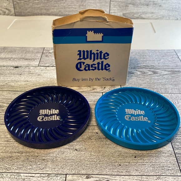 Vintage White Castle Plastic Drink Coaster Set of 2 with Cardboard Holder - Picture 1 of 14